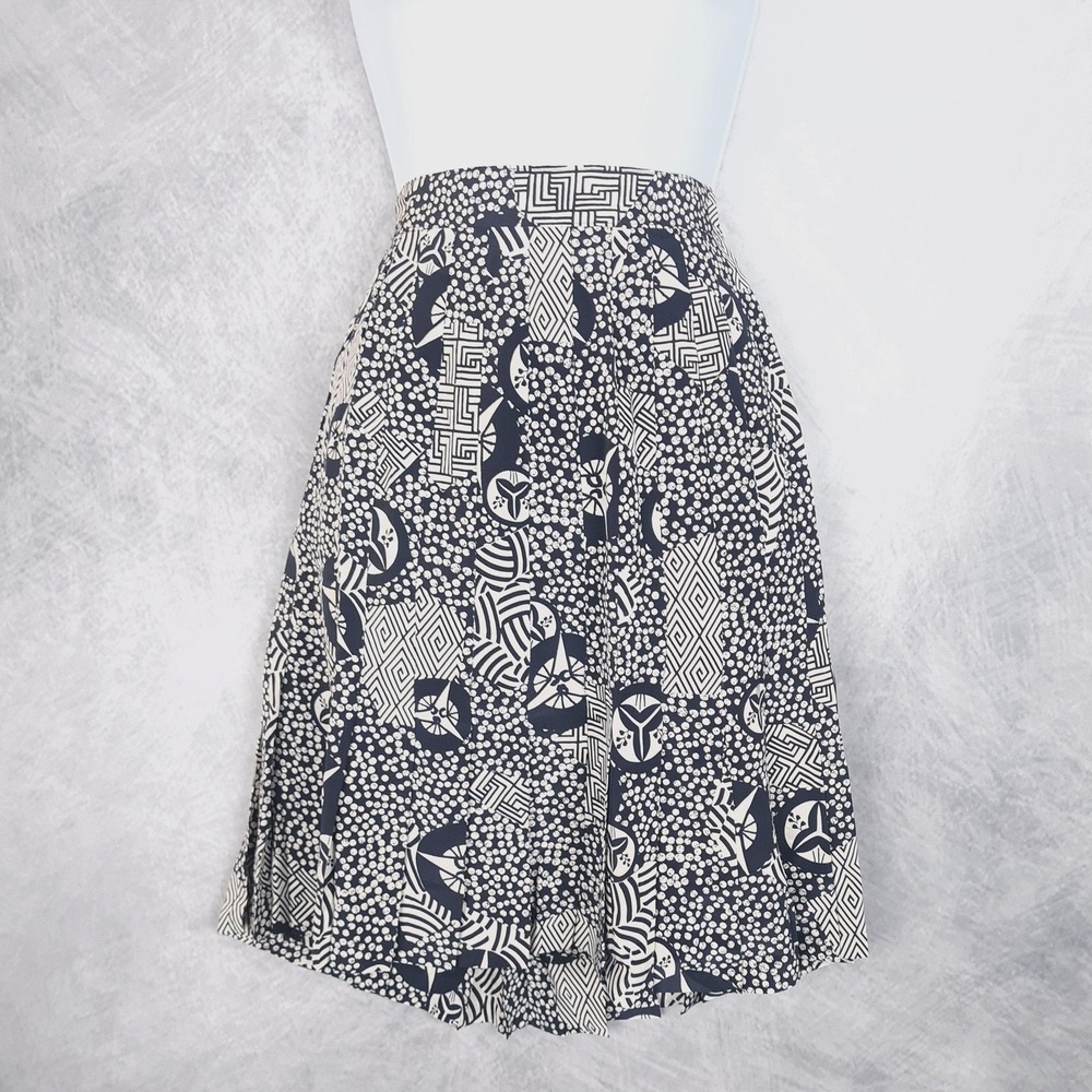 Vintage Escada Skirt Womens 34 Silk Pleated Geometric Blue Quiet Luxury